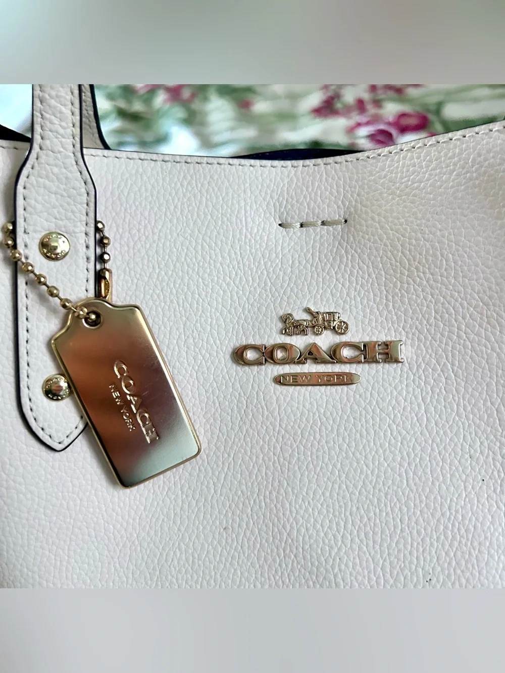 Coach Town Tote Chalk White Pebbled Leather Large Tote M2280-72673